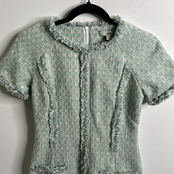 Laizo sage green mini tweed dress size medium - Picture 5 of 11